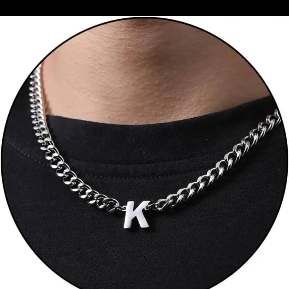 Men's Silver Chain Necklace with 'K' Pendant